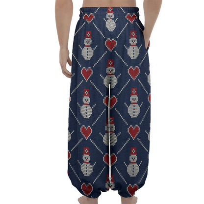 Cute Snowman Knitted Pattern Print Lantern Pants