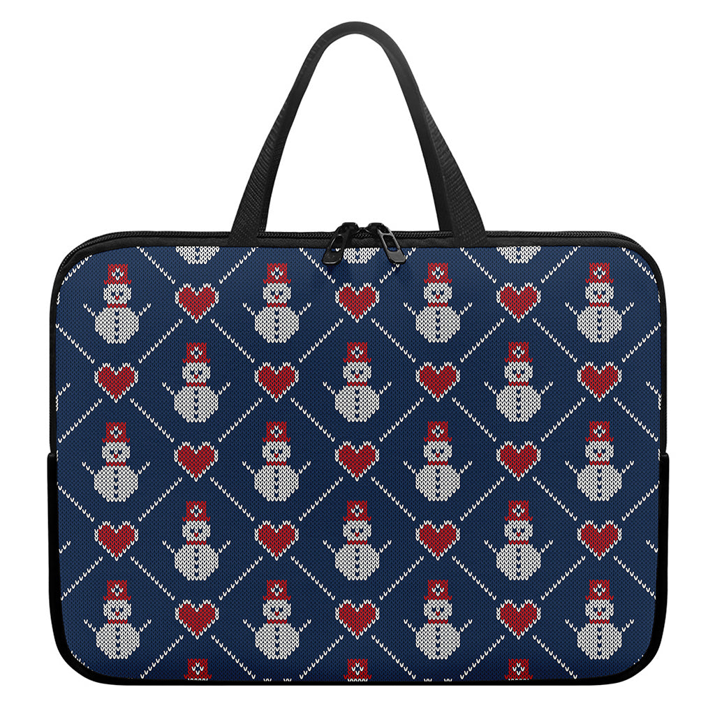 Cute Snowman Knitted Pattern Print Laptop Sleeve With Handle