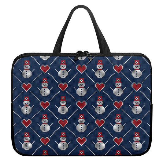 Cute Snowman Knitted Pattern Print Laptop Sleeve With Handle