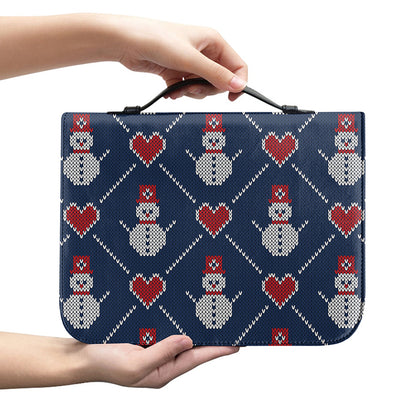 Cute Snowman Knitted Pattern Print Leather Bible Cover