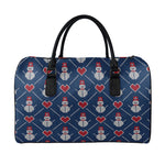 Cute Snowman Knitted Pattern Print Leather Duffle Bag