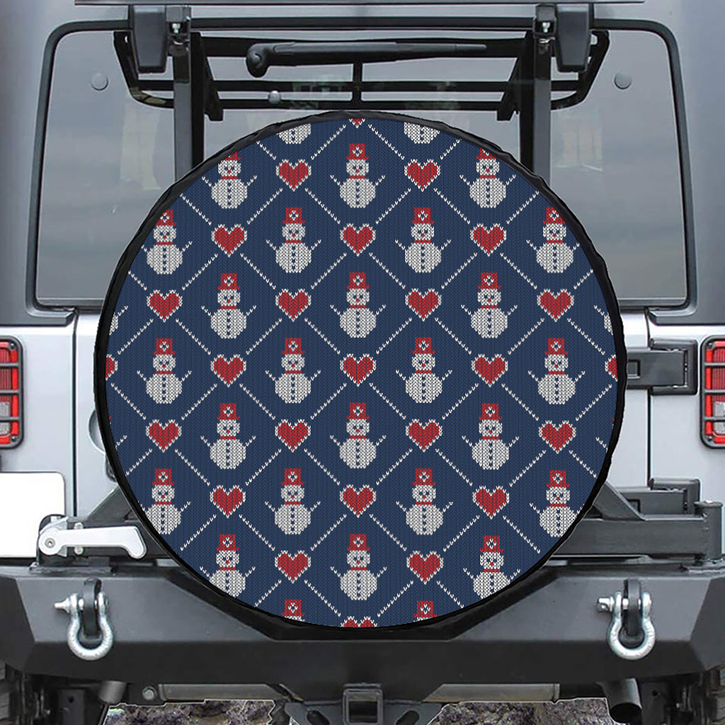 Cute Snowman Knitted Pattern Print Leather Spare Tire Cover