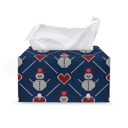 Cute Snowman Knitted Pattern Print Leather Tissue Box Cover