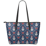 Cute Snowman Knitted Pattern Print Leather Tote Bag