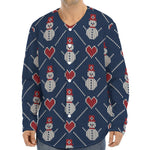 Cute Snowman Knitted Pattern Print Long Sleeve Baseball Jersey