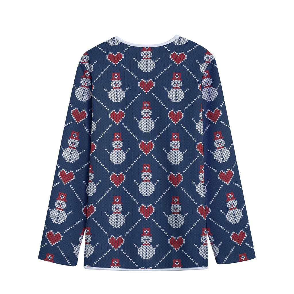 Cute Snowman Knitted Pattern Print Long Sleeve Short Coat