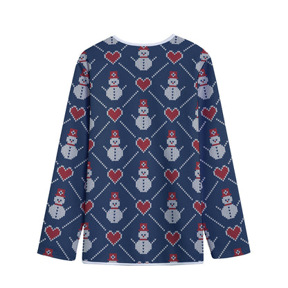 Cute Snowman Knitted Pattern Print Long Sleeve Short Coat