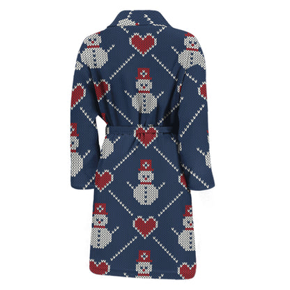 Cute Snowman Knitted Pattern Print Men's Bathrobe