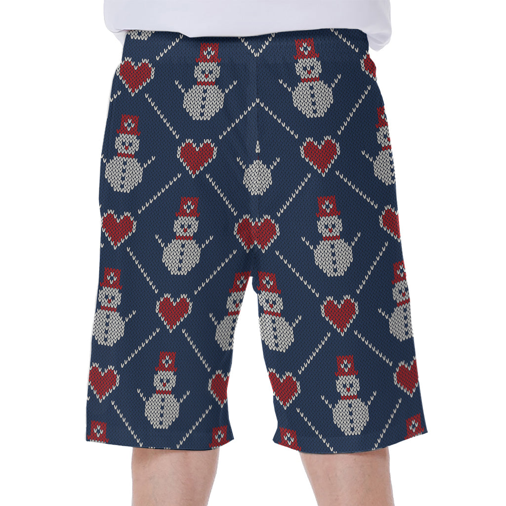 Cute Snowman Knitted Pattern Print Men's Beach Shorts
