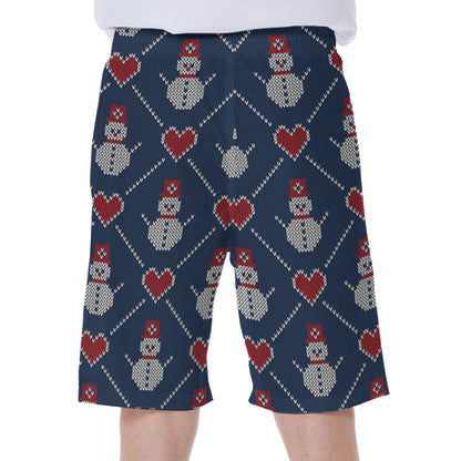 Cute Snowman Knitted Pattern Print Men's Beach Shorts