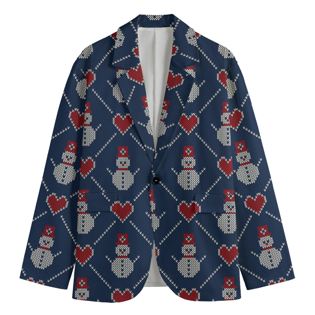 Cute Snowman Knitted Pattern Print Men's Blazer