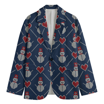 Cute Snowman Knitted Pattern Print Men's Blazer