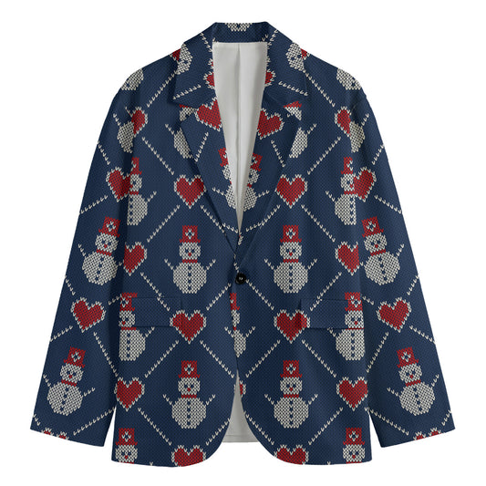 Cute Snowman Knitted Pattern Print Men's Blazer