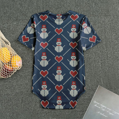 Cute Snowman Knitted Pattern Print Men's Bodysuit