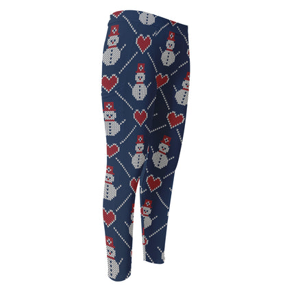 Cute Snowman Knitted Pattern Print Men's Compression Pants