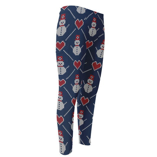 Cute Snowman Knitted Pattern Print Men's Compression Pants