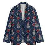 Cute Snowman Knitted Pattern Print Men's Cotton Blazer