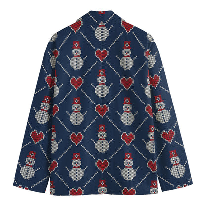 Cute Snowman Knitted Pattern Print Men's Cotton Blazer