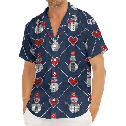 Cute Snowman Knitted Pattern Print Men's Deep V-Neck Shirt