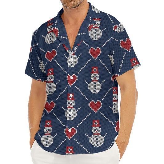Cute Snowman Knitted Pattern Print Men's Deep V-Neck Shirt