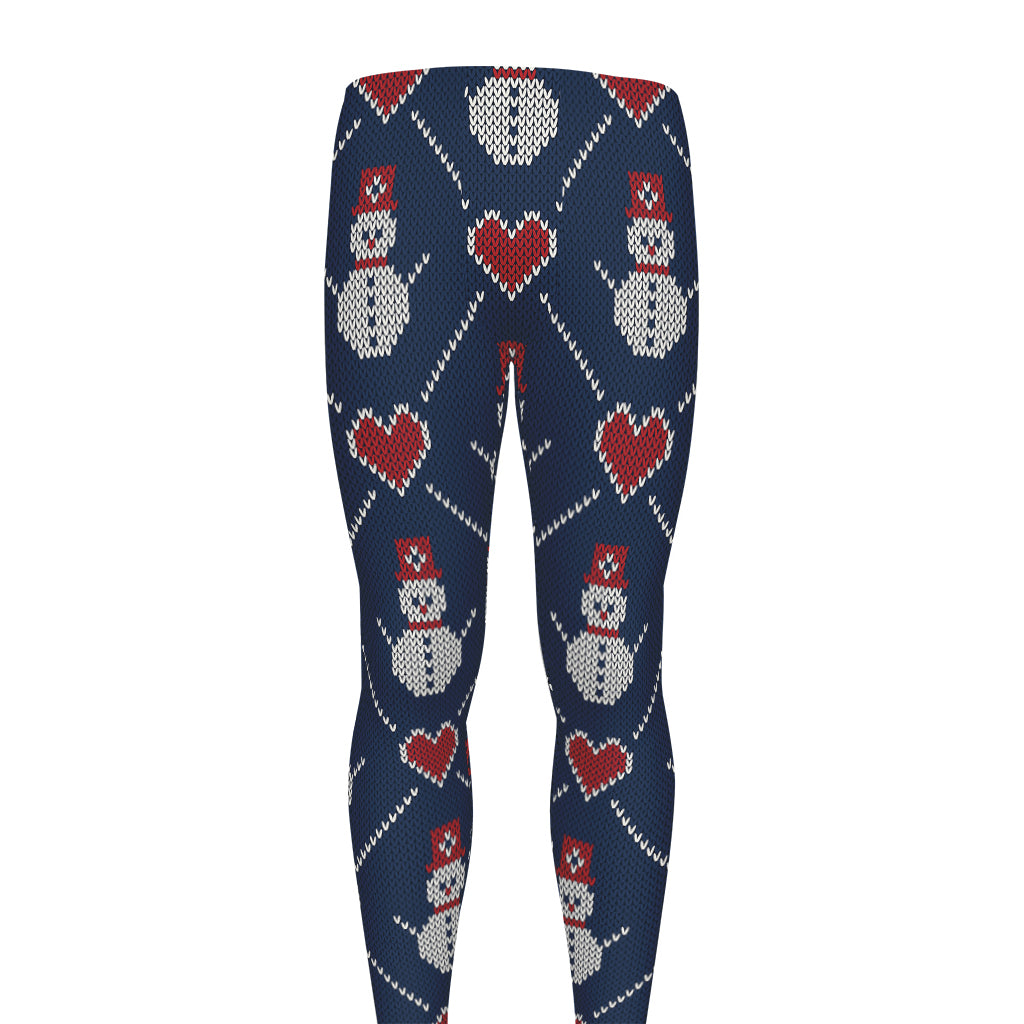 Cute Snowman Knitted Pattern Print Men's leggings