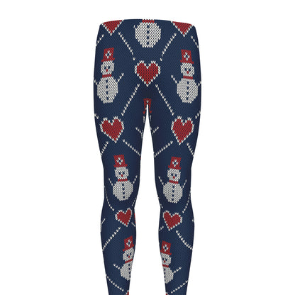 Cute Snowman Knitted Pattern Print Men's leggings