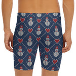 Cute Snowman Knitted Pattern Print Men's Long Boxer Briefs