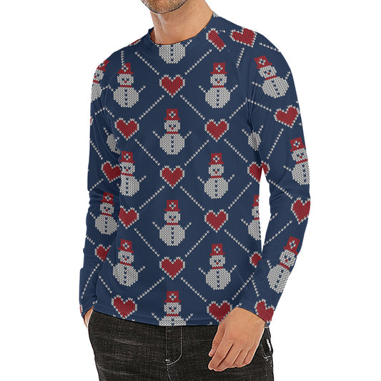 Cute Snowman Knitted Pattern Print Men's Long Sleeve Rash Guard