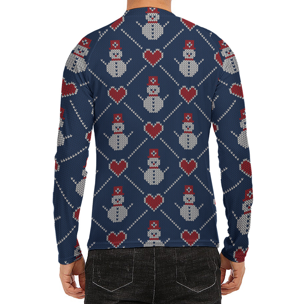 Cute Snowman Knitted Pattern Print Men's Long Sleeve Rash Guard