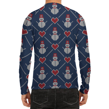 Cute Snowman Knitted Pattern Print Men's Long Sleeve Rash Guard