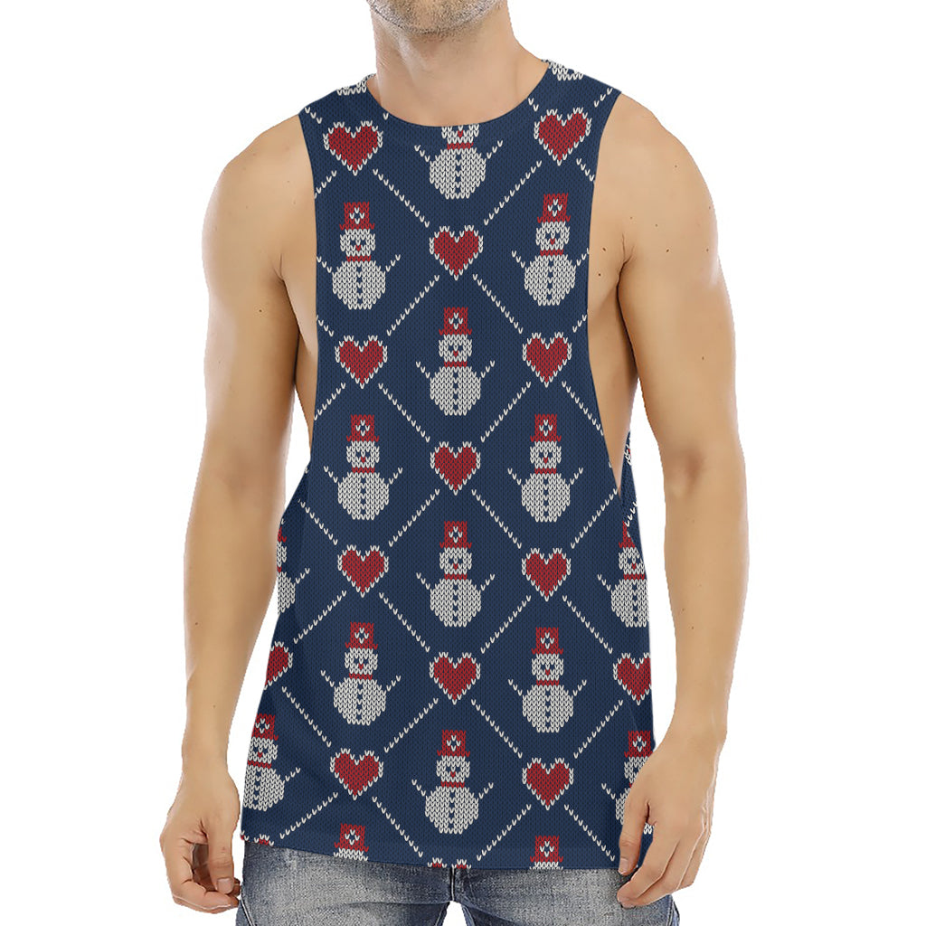 Cute Snowman Knitted Pattern Print Men's Muscle Tank Top