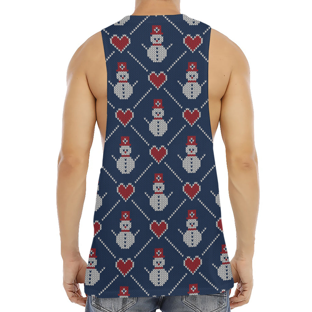Cute Snowman Knitted Pattern Print Men's Muscle Tank Top