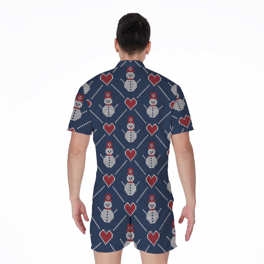 Cute Snowman Knitted Pattern Print Men's Rompers