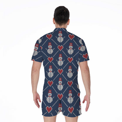Cute Snowman Knitted Pattern Print Men's Rompers