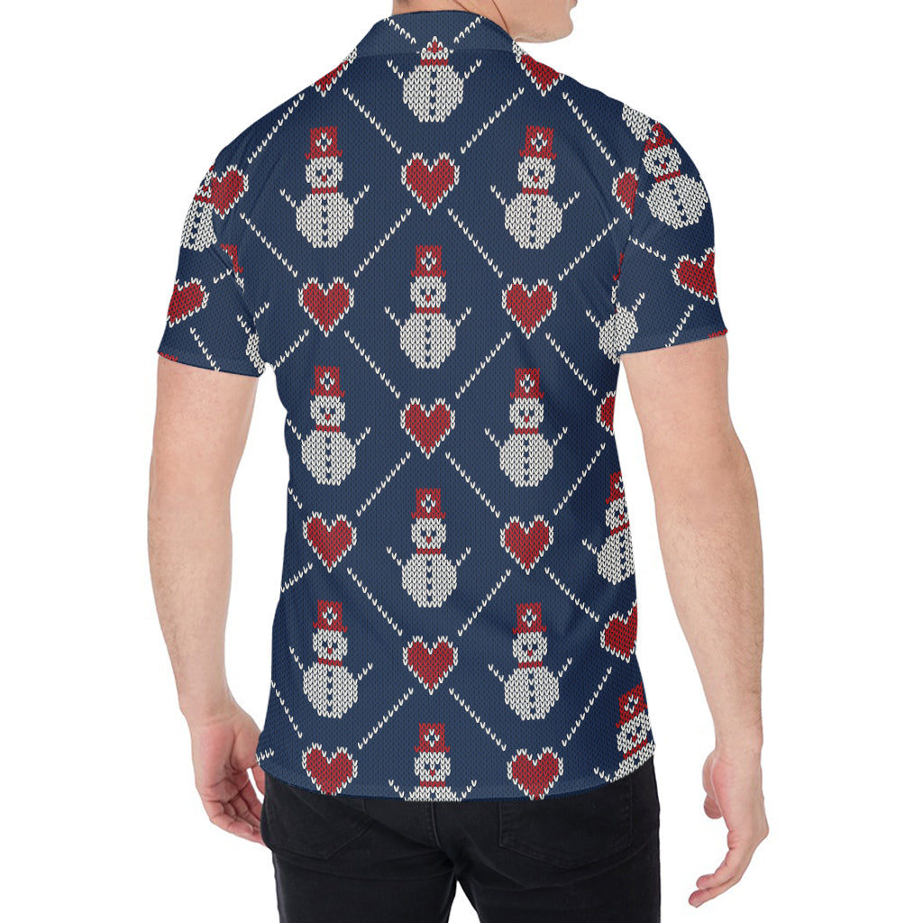 Cute Snowman Knitted Pattern Print Men's Shirt