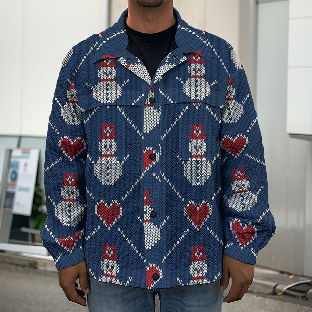Cute Snowman Knitted Pattern Print Men's Shirt Jacket
