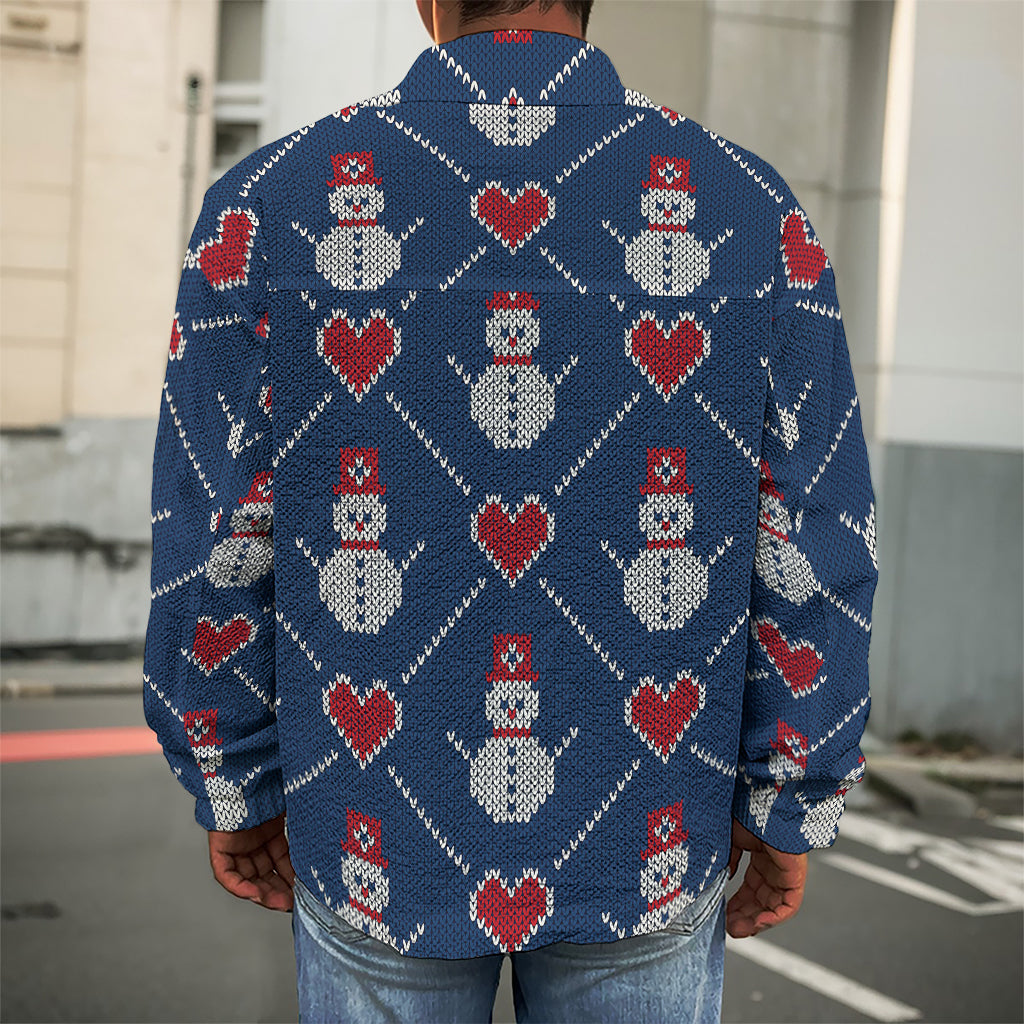Cute Snowman Knitted Pattern Print Men's Shirt Jacket