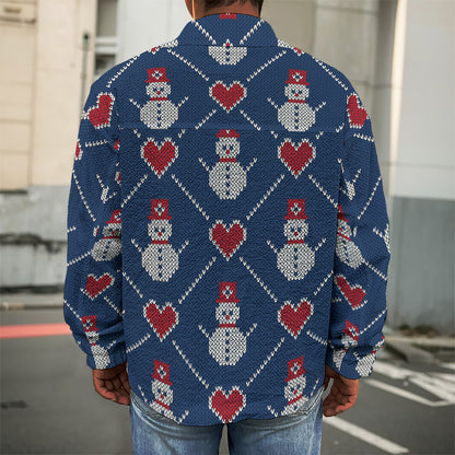 Cute Snowman Knitted Pattern Print Men's Shirt Jacket