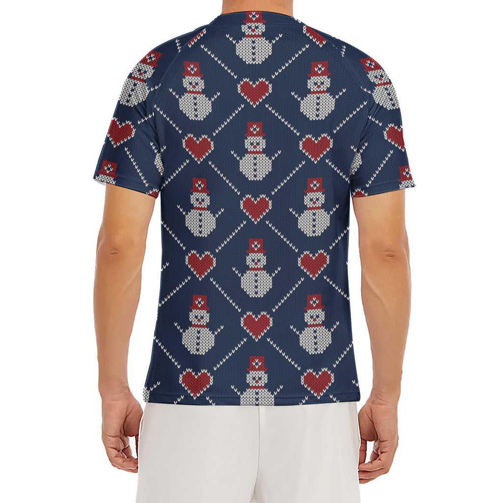 Cute Snowman Knitted Pattern Print Men's Short Sleeve Rash Guard