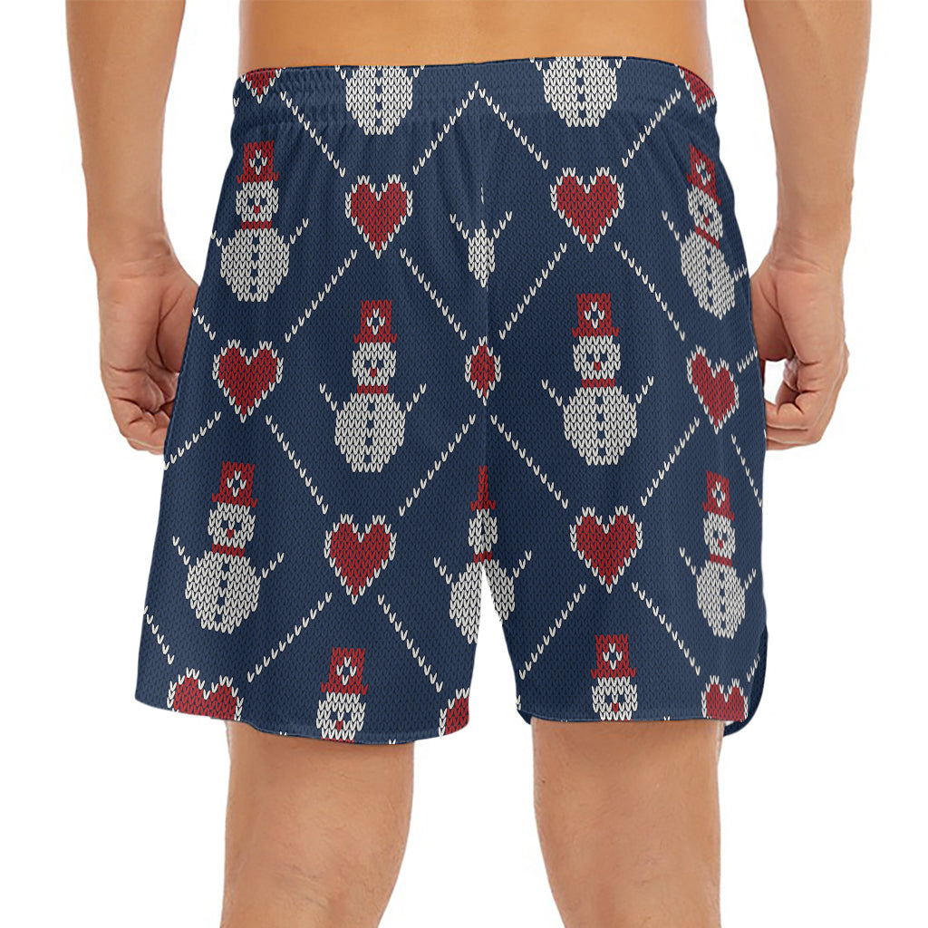Cute Snowman Knitted Pattern Print Men's Split Running Shorts