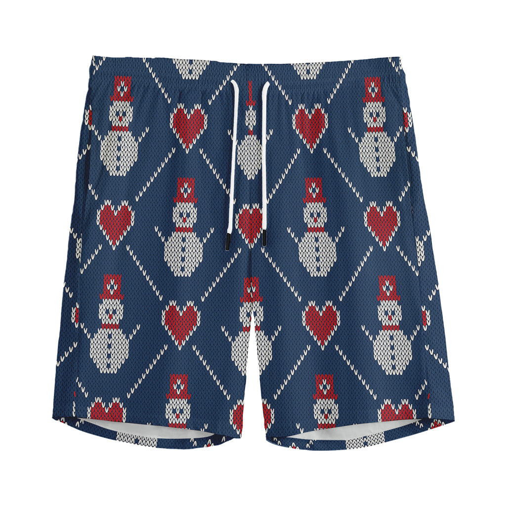 Cute Snowman Knitted Pattern Print Men's Sports Shorts
