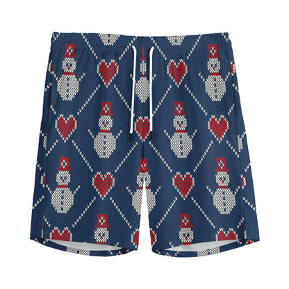 Cute Snowman Knitted Pattern Print Men's Sports Shorts
