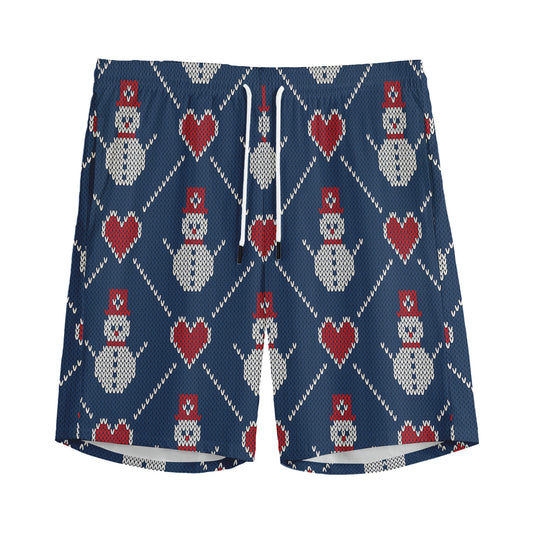 Cute Snowman Knitted Pattern Print Men's Sports Shorts