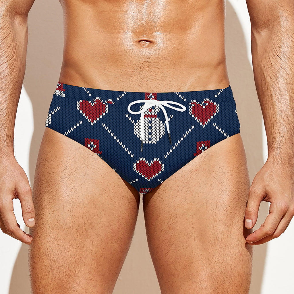Cute Snowman Knitted Pattern Print Men's Swim Briefs