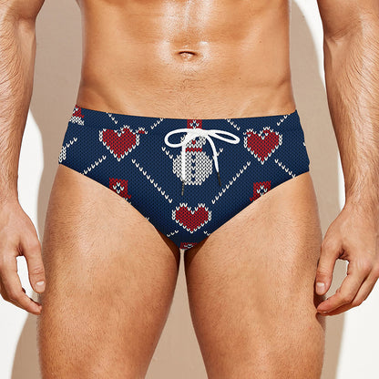 Cute Snowman Knitted Pattern Print Men's Swim Briefs