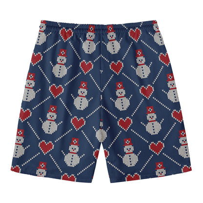 Cute Snowman Knitted Pattern Print Men's Swim Trunks