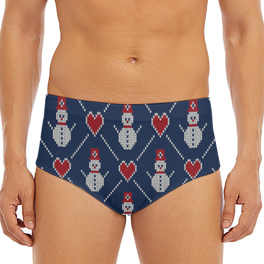 Cute Snowman Knitted Pattern Print Men's Triangle Swim Briefs