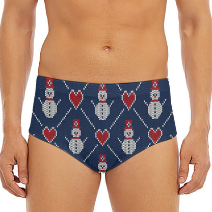 Cute Snowman Knitted Pattern Print Men's Triangle Swim Briefs