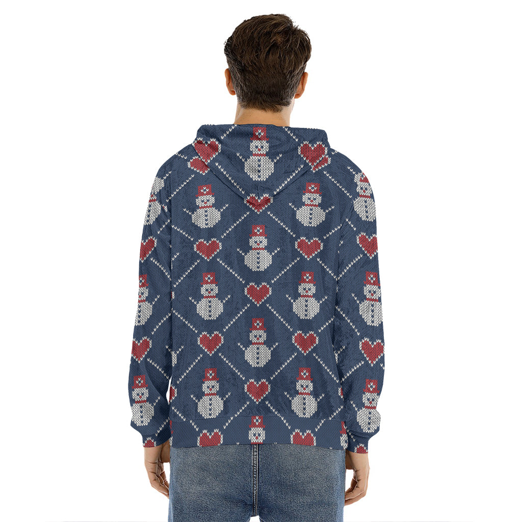 Cute Snowman Knitted Pattern Print Men's Velvet Pullover Hoodie