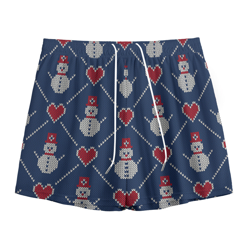 Cute Snowman Knitted Pattern Print Mesh Shorts